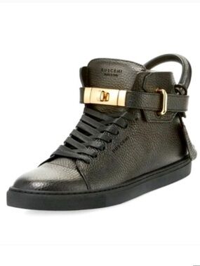 Buscemi Black Leather 100 MM High-Top Wedge Sneakers | 40.5